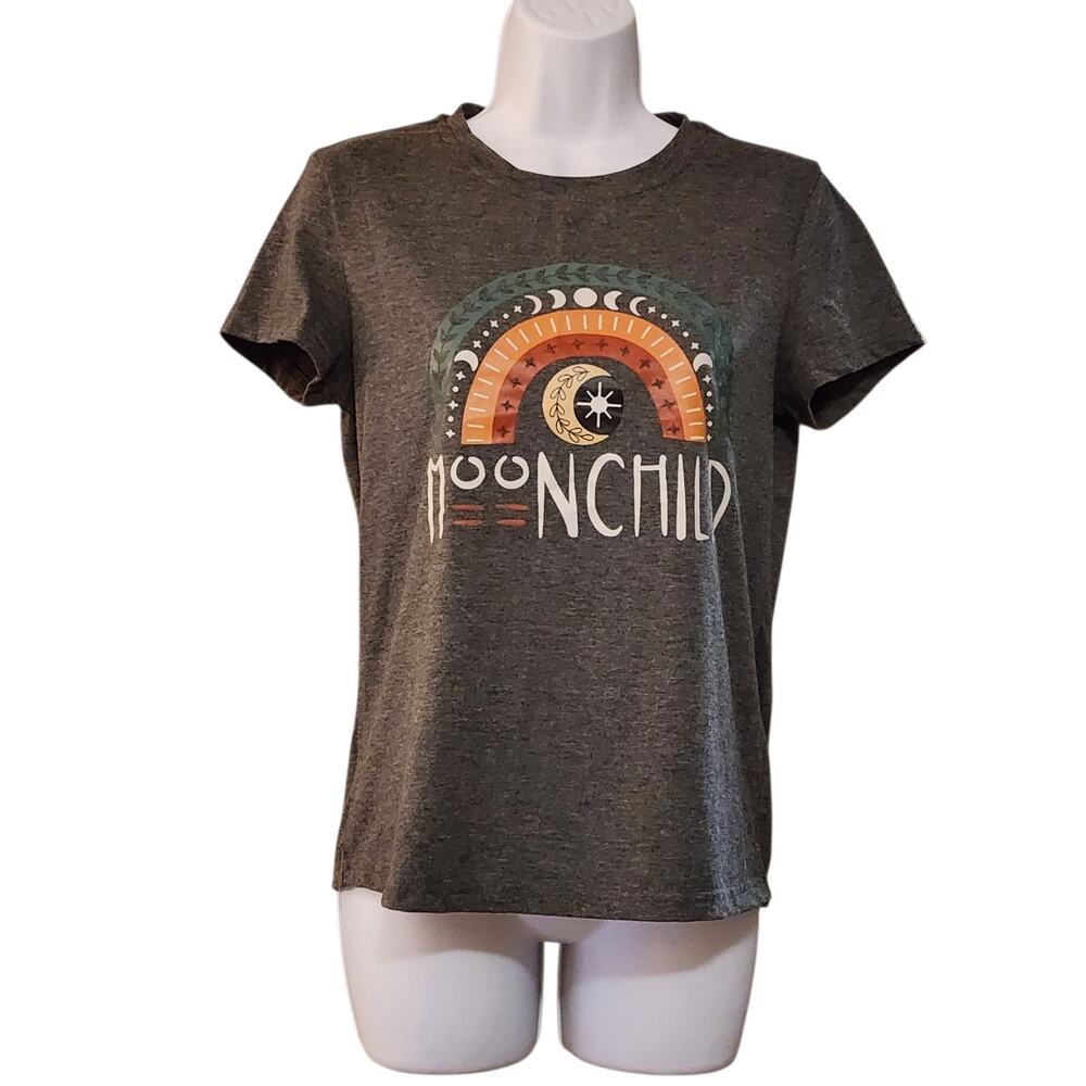 Shein Womens Graphic Tee Size M Gray Moon Child Short Sleeve Dry Wick Top